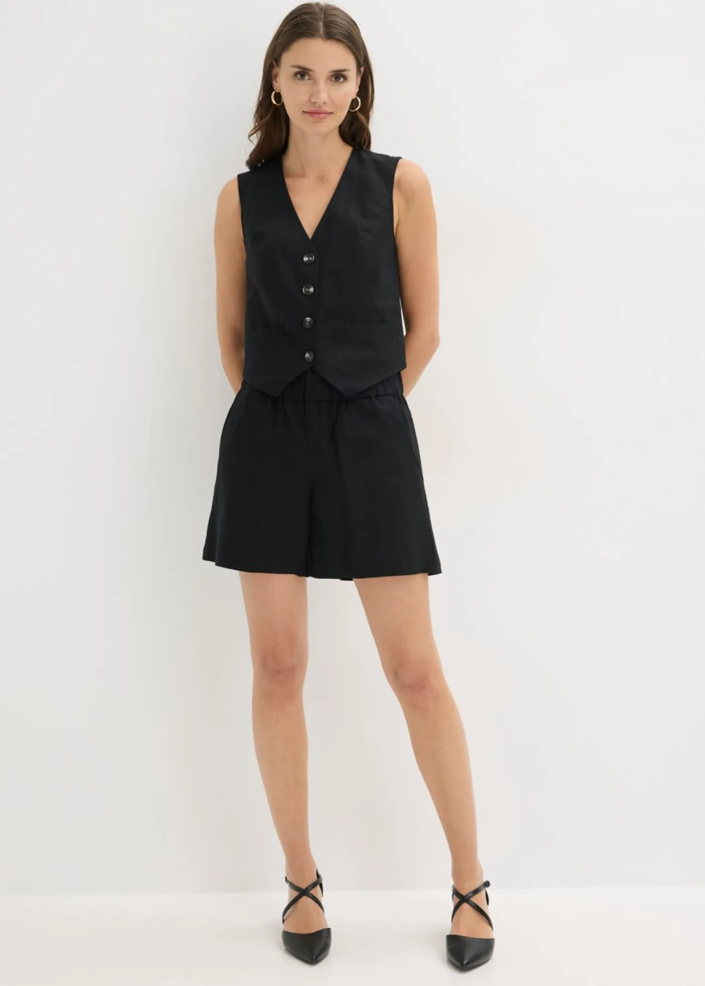 Discount Chaleco y pantalón corto de mezcla de lino Mujer Blazers|Pantalones