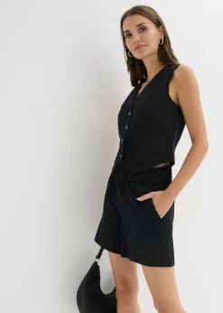 Discount Chaleco y pantalón corto de mezcla de lino Mujer Blazers|Pantalones