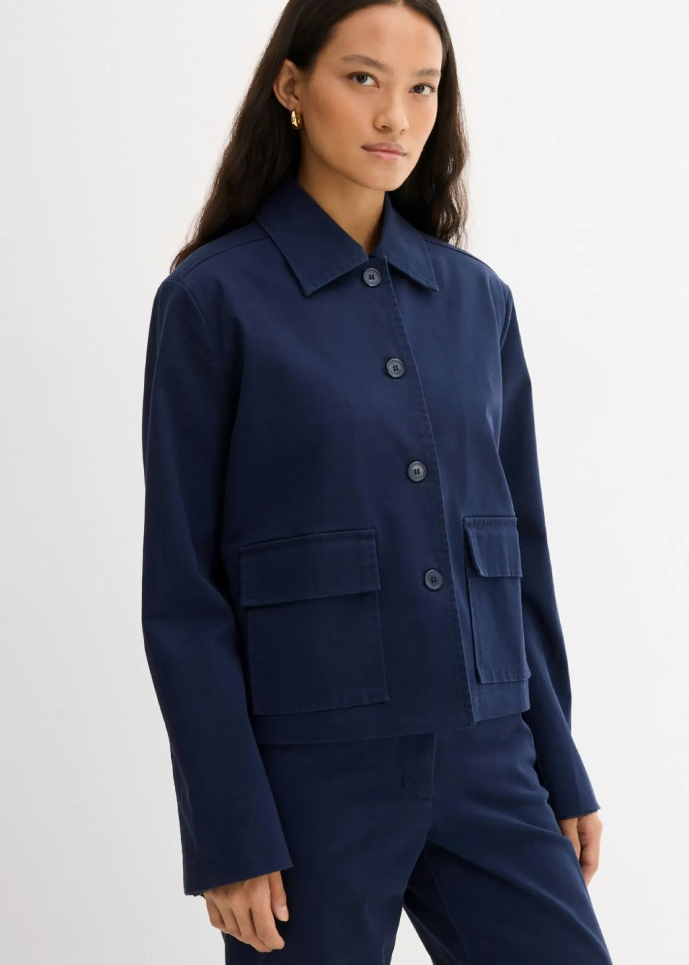 Chaqueta corta de entretiempo de mezcla de algodón orgánico elástico Mujer Esenciales|Chaquetas Y Abrigos