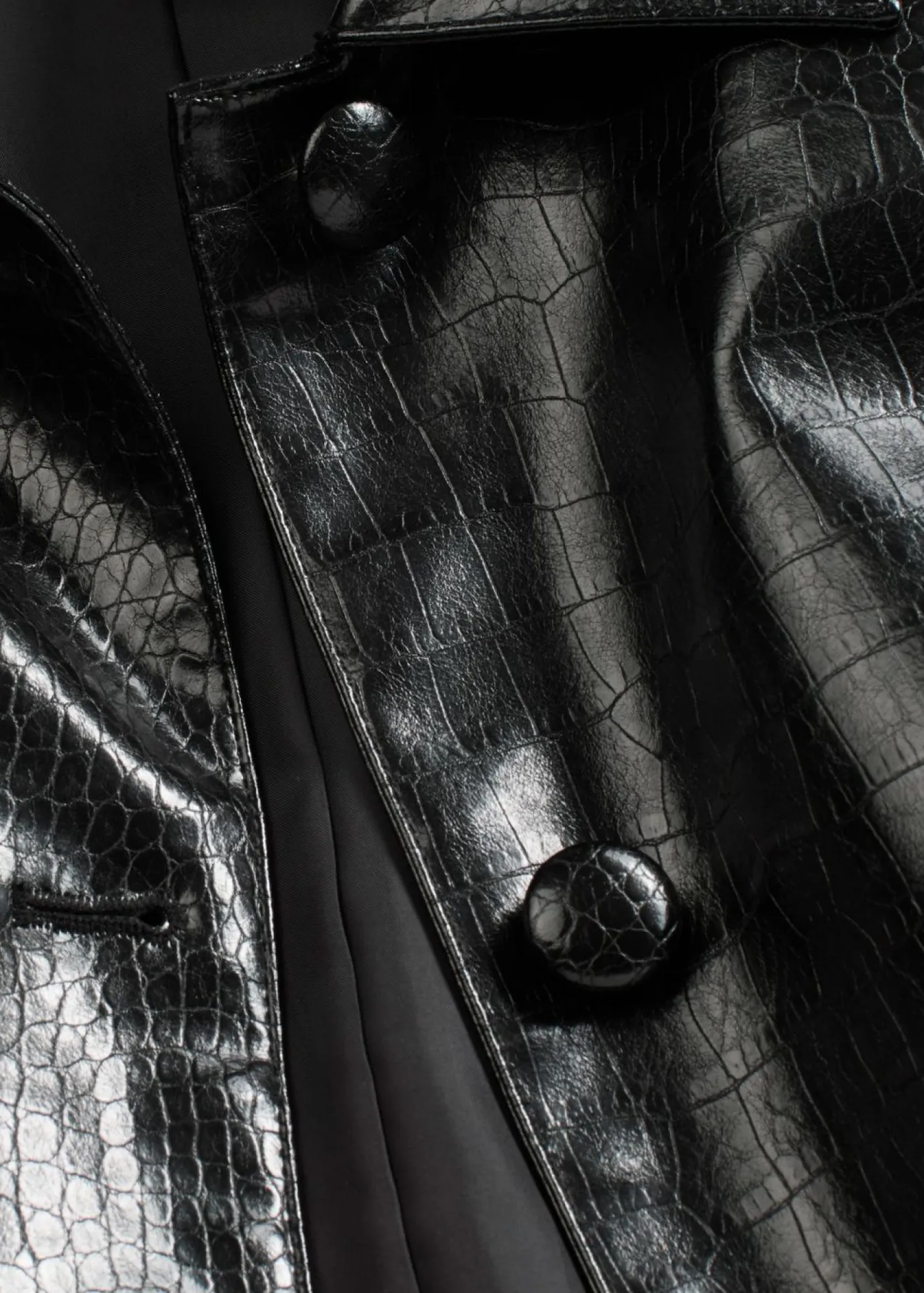 New Chaqueta corta de piel sintética con acabado de cocodrilo brillante Mujer Chaquetas Y Abrigos