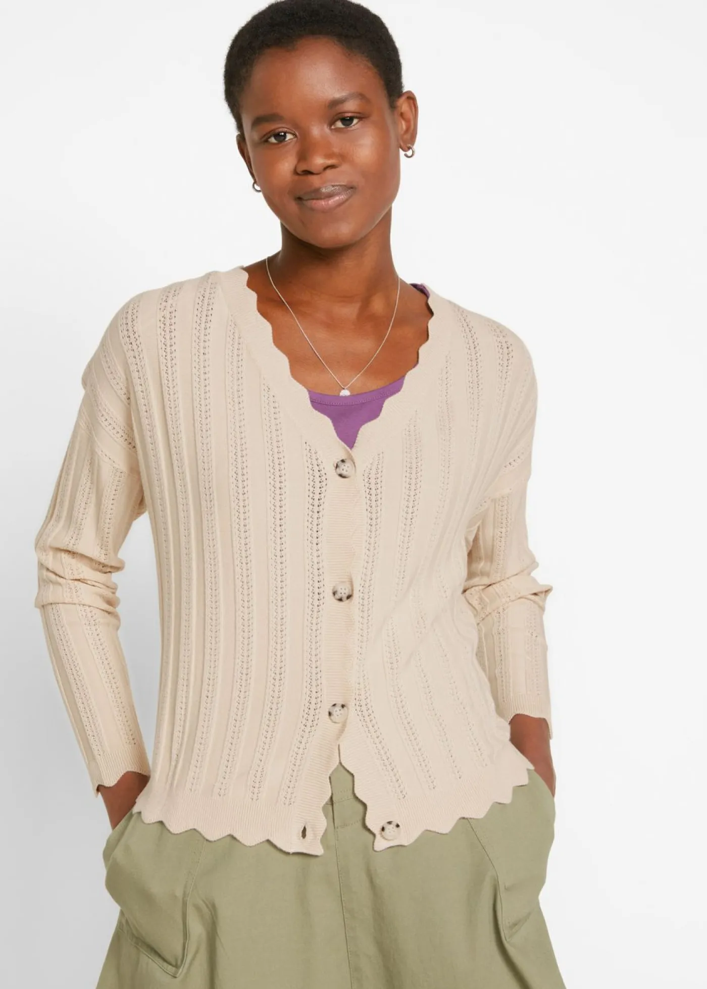 Online Chaqueta corta de punto ajour Mujer Jerséis|Novedades