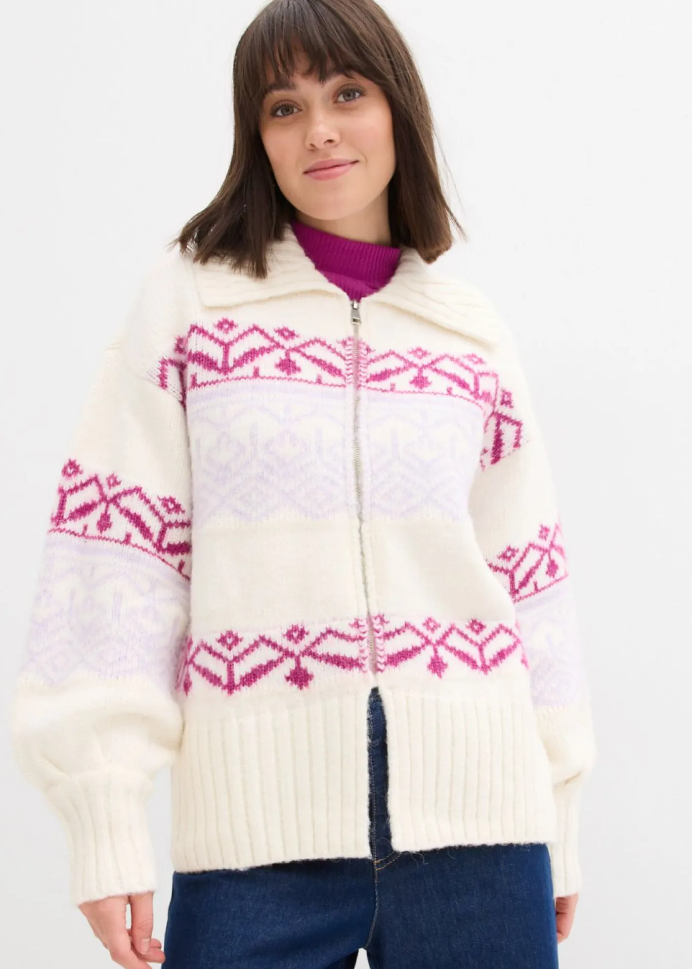 Discount Chaqueta corta de punto con patrón nórdico Mujer Jerséis