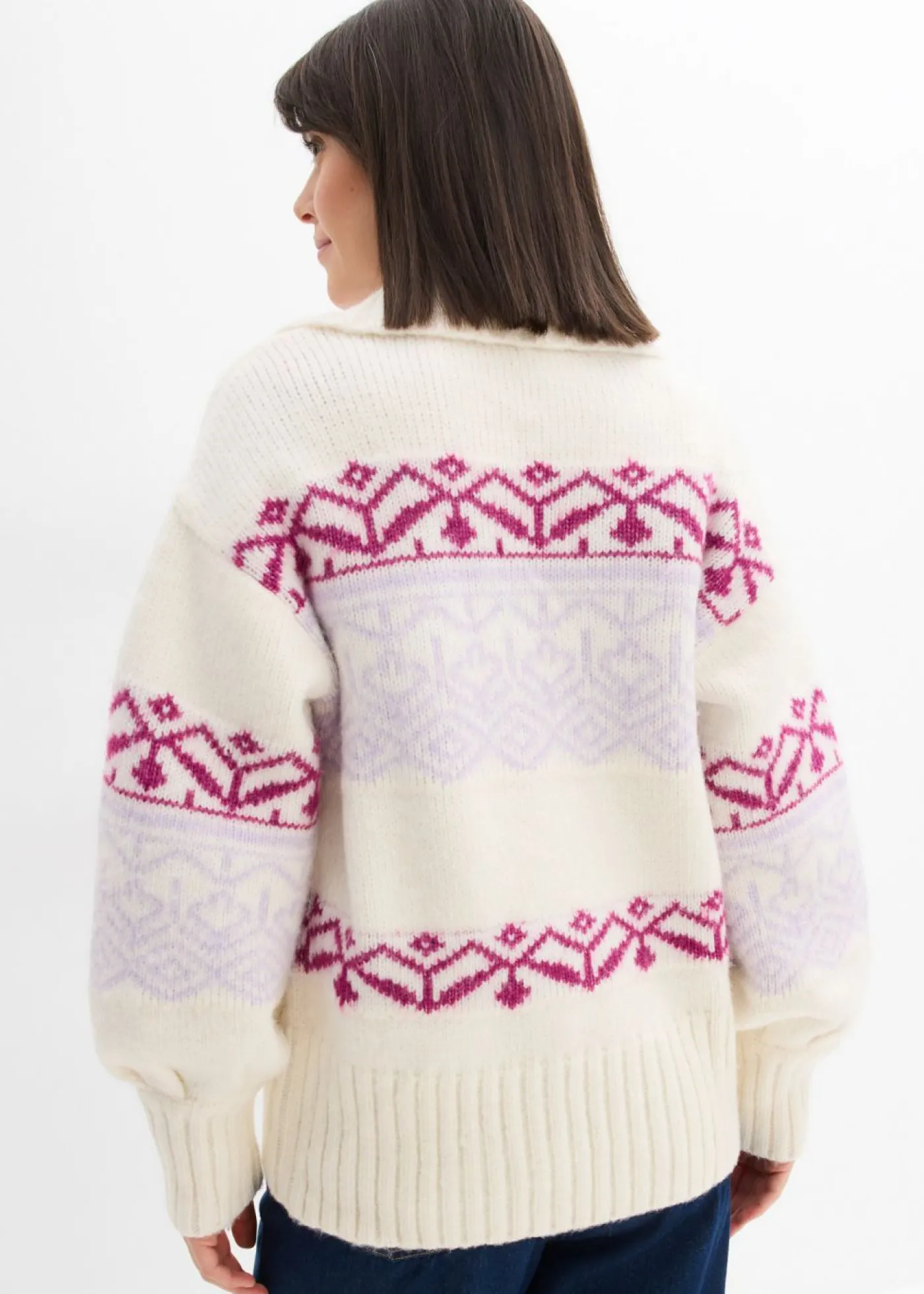 Discount Chaqueta corta de punto con patrón nórdico Mujer Jerséis
