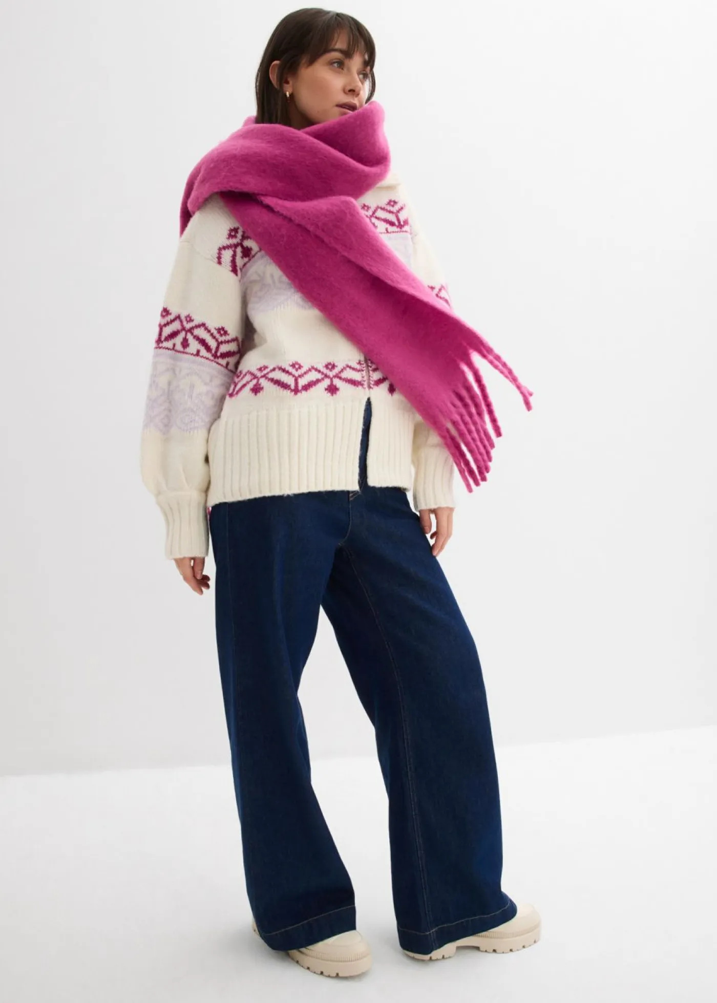Discount Chaqueta corta de punto con patrón nórdico Mujer Jerséis