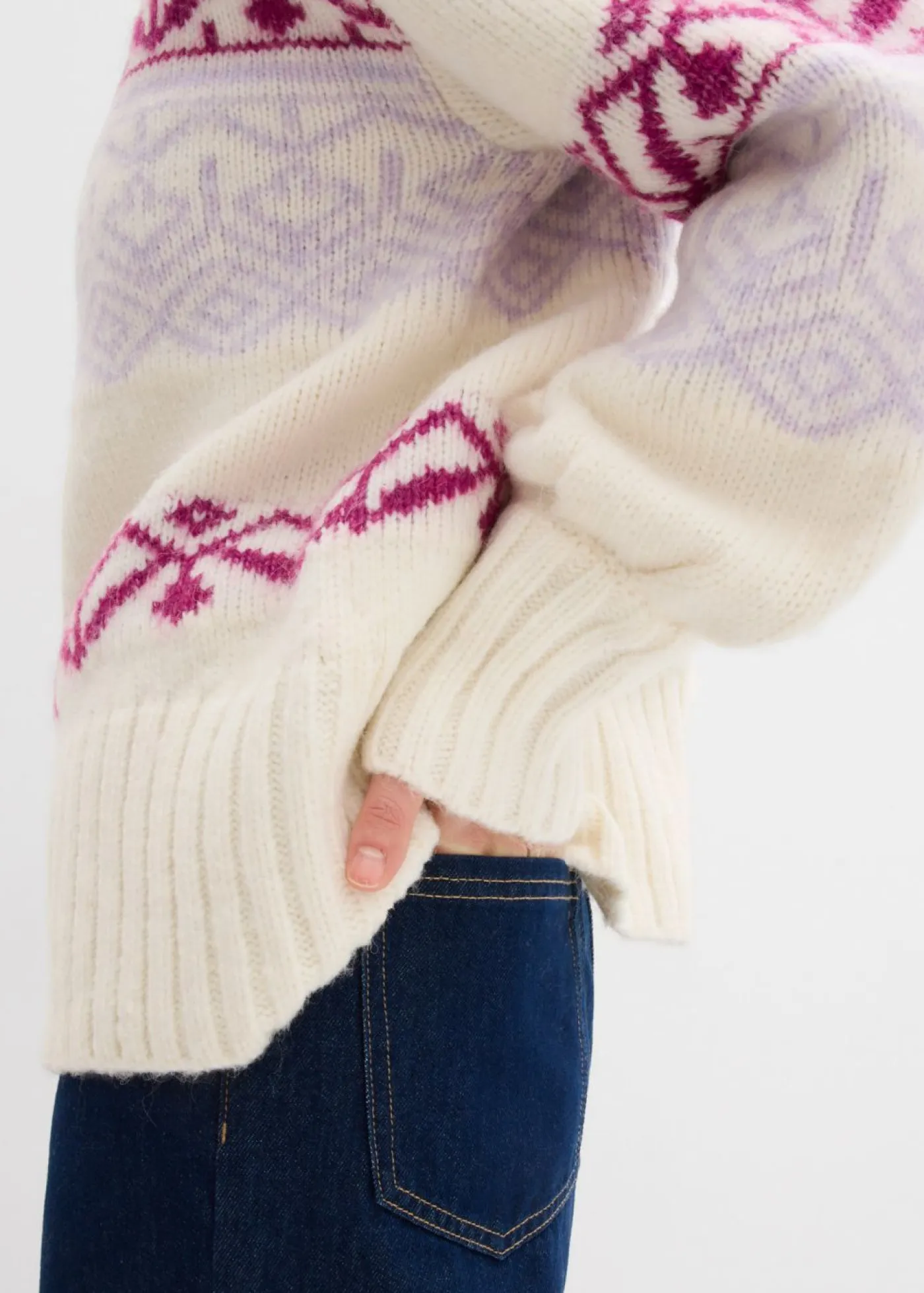 Discount Chaqueta corta de punto con patrón nórdico Mujer Jerséis