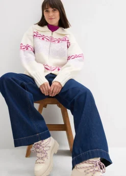 Discount Chaqueta corta de punto con patrón nórdico Mujer Jerséis