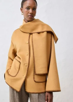 Clearance Chaqueta de lana con bordado decorativo (conjunto de 2 piezas con bufanda) Mujer Premium|Chaquetas Y Abrigos