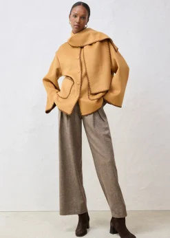 Clearance Chaqueta de lana con bordado decorativo (conjunto de 2 piezas con bufanda) Mujer Premium|Chaquetas Y Abrigos