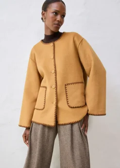 Clearance Chaqueta de lana con bordado decorativo (conjunto de 2 piezas con bufanda) Mujer Premium|Chaquetas Y Abrigos