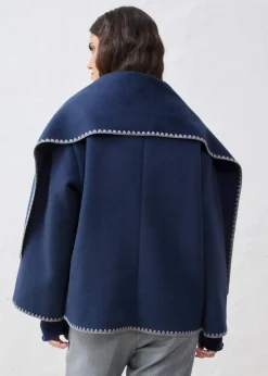 Hot Chaqueta de lana con bordado decorativo (conjunto de 2 piezas con bufanda) Mujer Premium|Chaquetas Y Abrigos