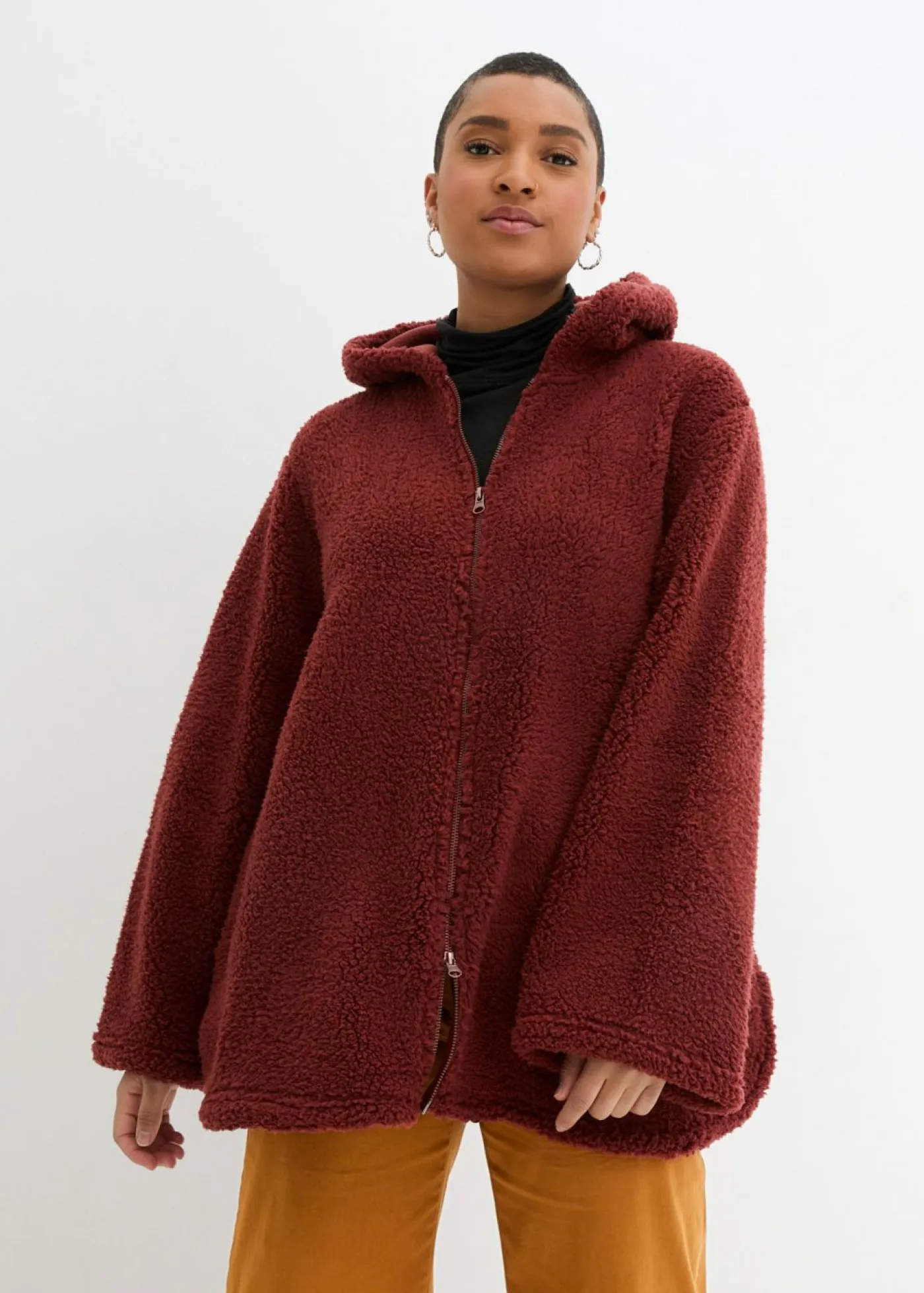 New Chaqueta de peluche, corte en A, con aberturas laterales Mujer Ropa Cómoda|Chaquetas Y Abrigos