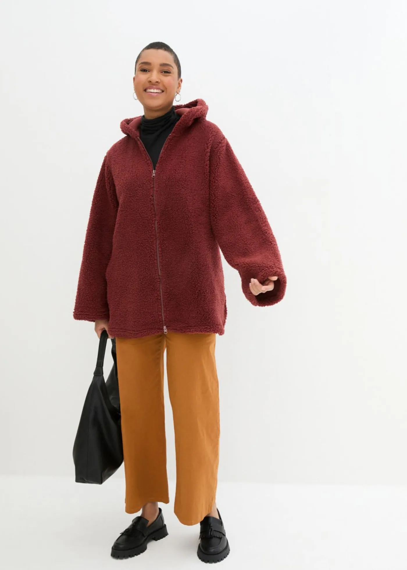 New Chaqueta de peluche, corte en A, con aberturas laterales Mujer Ropa Cómoda|Chaquetas Y Abrigos