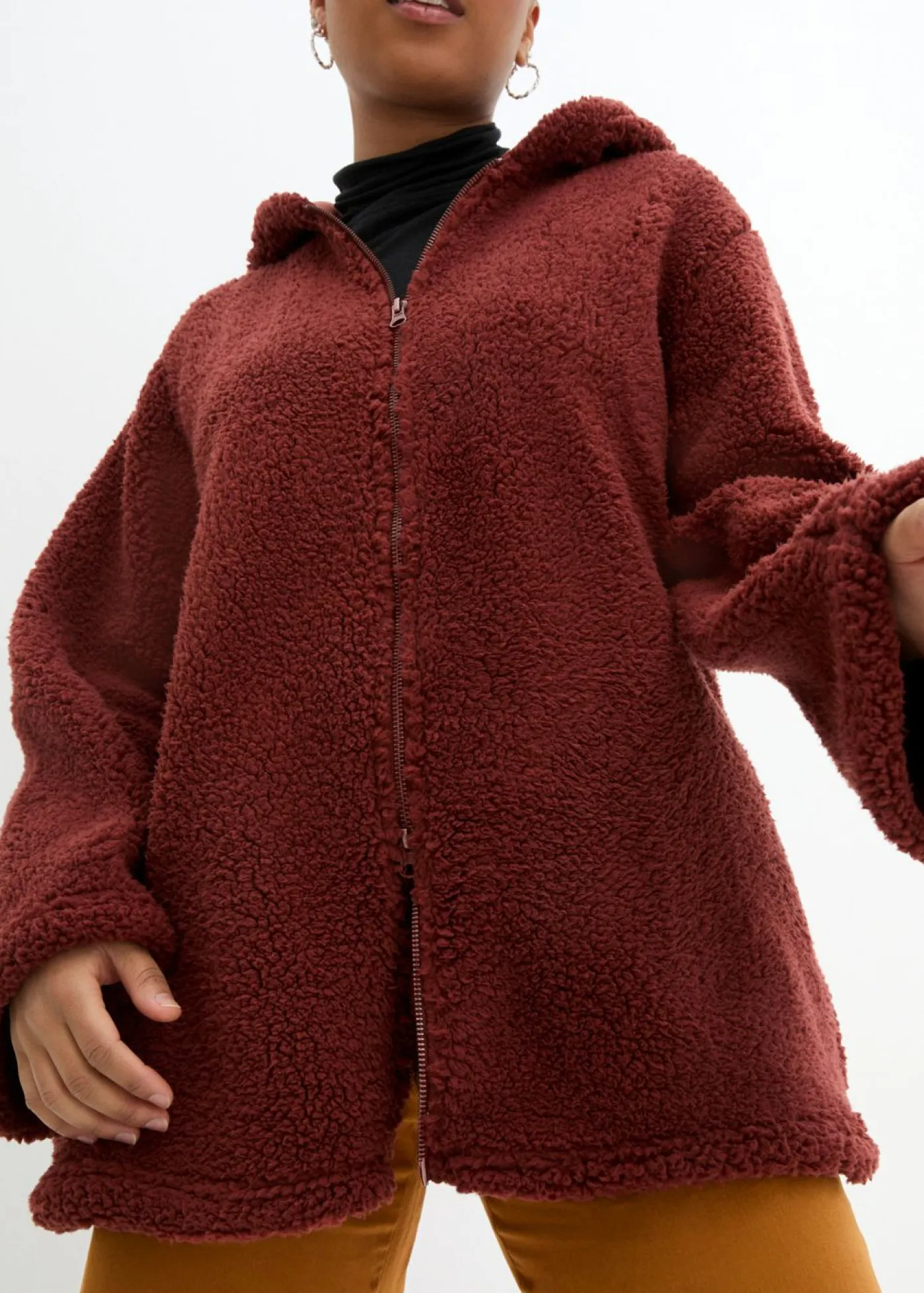 New Chaqueta de peluche, corte en A, con aberturas laterales Mujer Ropa Cómoda|Chaquetas Y Abrigos