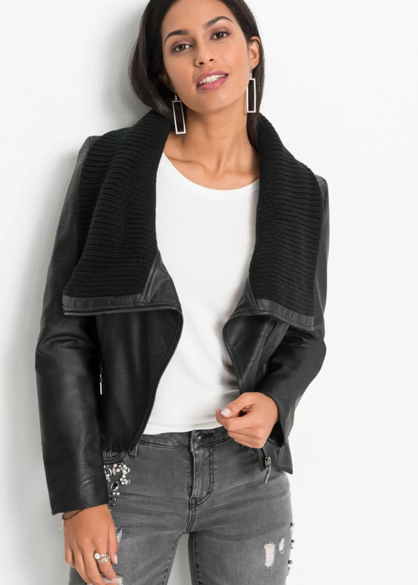 Outlet Chaqueta de piel sintética con cuello alto Mujer Chaquetas Y Abrigos
