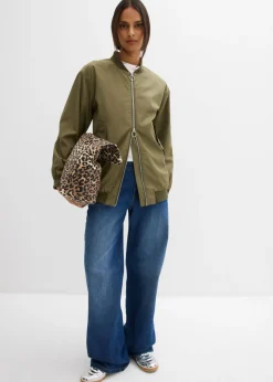 Outlet Chaqueta de piloto ancha con forro de leopardo Mujer Chaquetas Y Abrigos