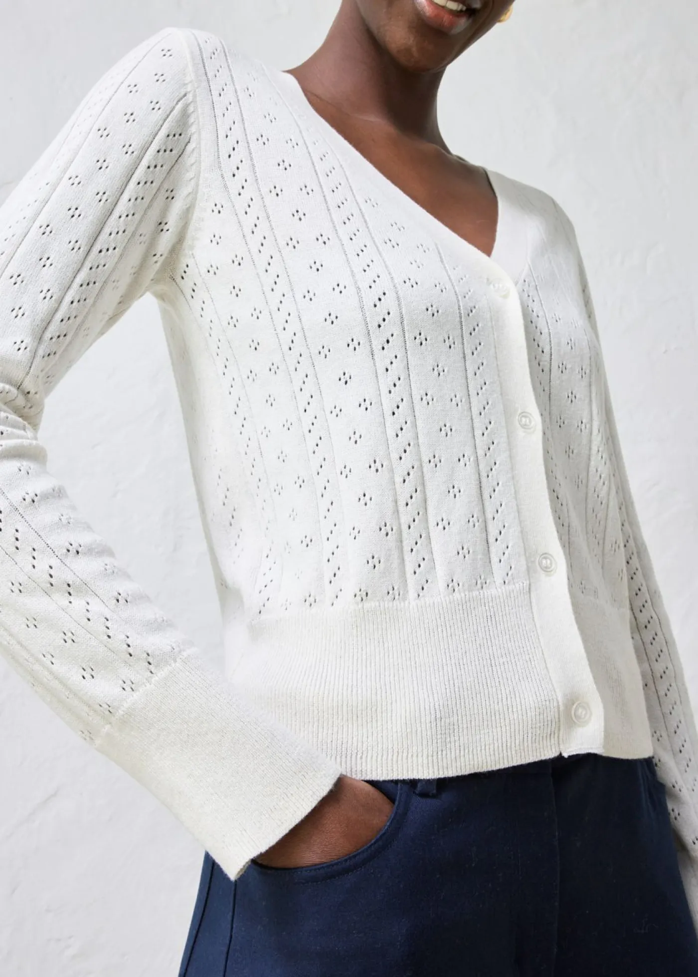 Outlet Chaqueta de punto ajour con mezcla de seda Mujer Premium|Jerséis