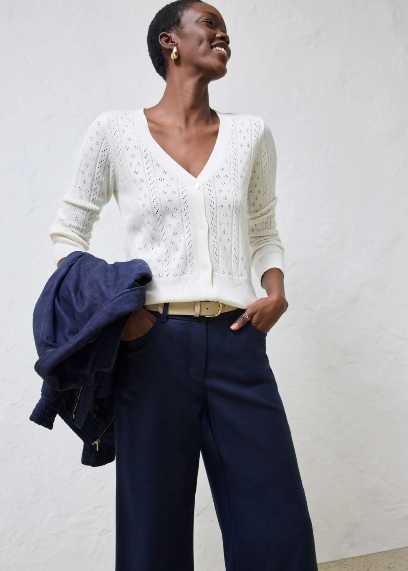 Outlet Chaqueta de punto ajour con mezcla de seda Mujer Premium|Jerséis