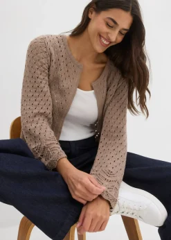 New Chaqueta de punto ajour de algodón puro Mujer Jerséis|Novedades