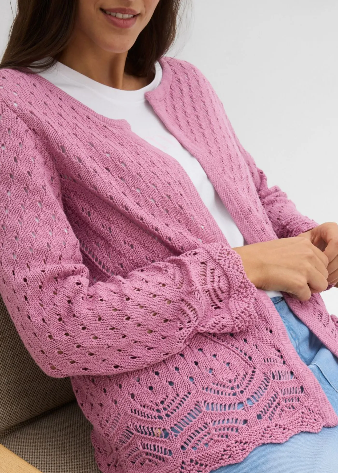 Hot Chaqueta de punto ajour de algodón puro Mujer Jerséis|Novedades
