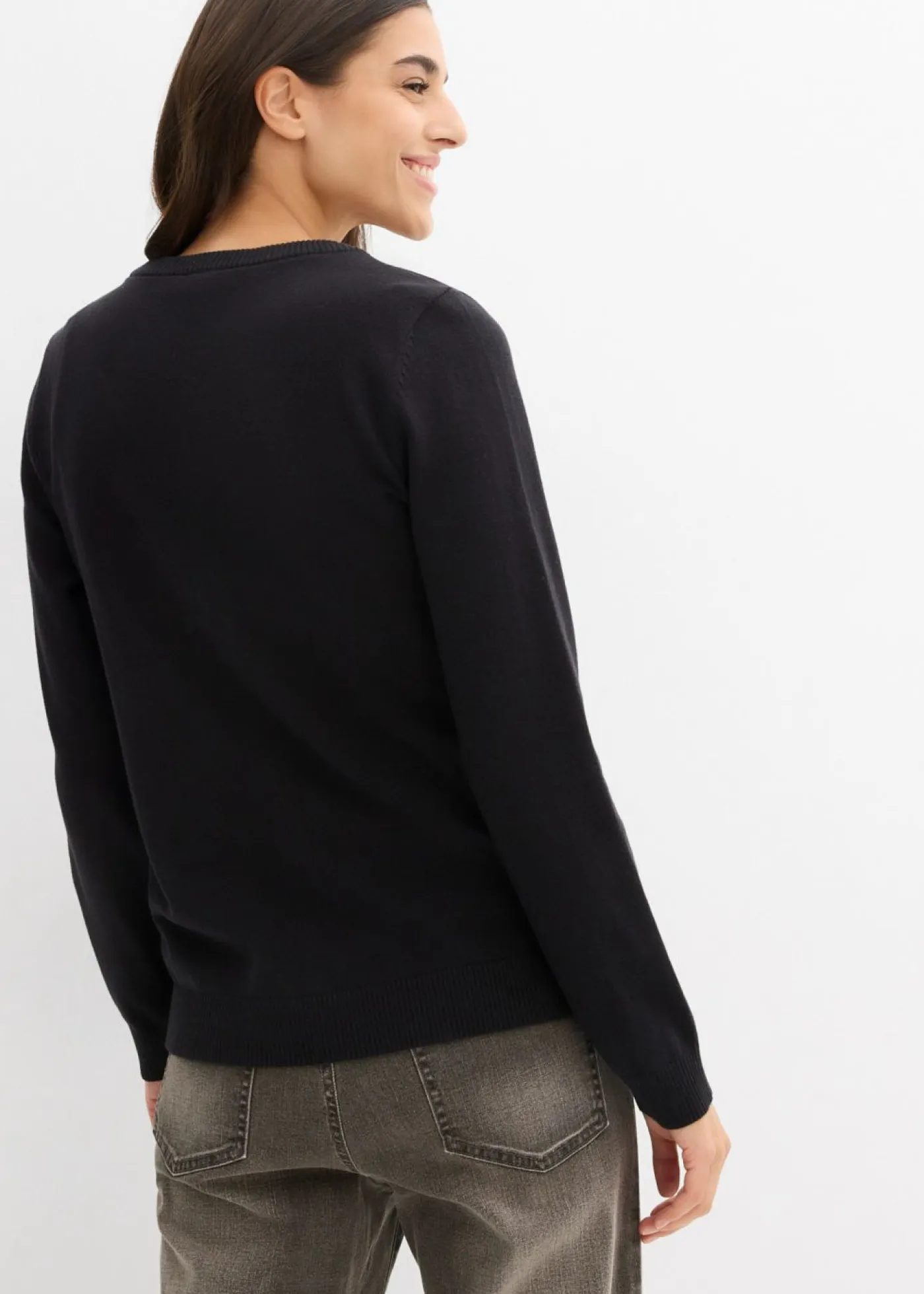 Online Chaqueta de punto con cuello redondo Mujer Básicos|Jerséis