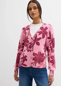 Chaqueta de punto con estampado de flores Mujer Jerséis|Ropa De Punto