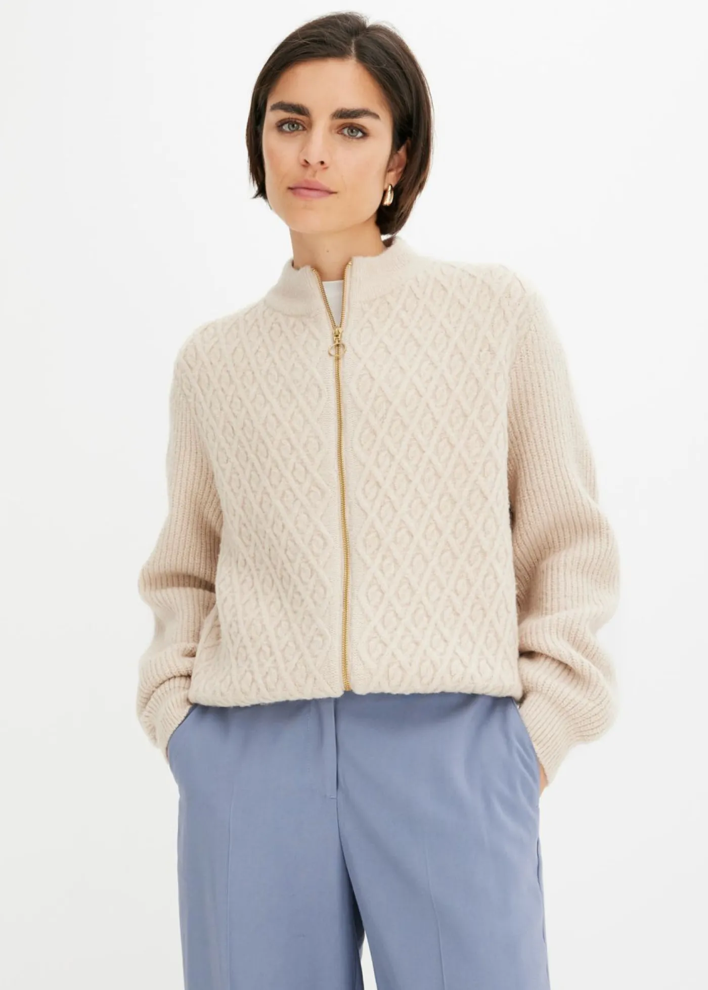 Sale Chaqueta de punto con patrón trenzado Mujer Jerséis|Ropa De Punto