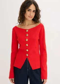 Chaqueta de punto con peplum y botones decorativos Mujer Jerséis|Ropa De Punto