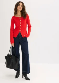 Chaqueta de punto con peplum y botones decorativos Mujer Jerséis|Ropa De Punto