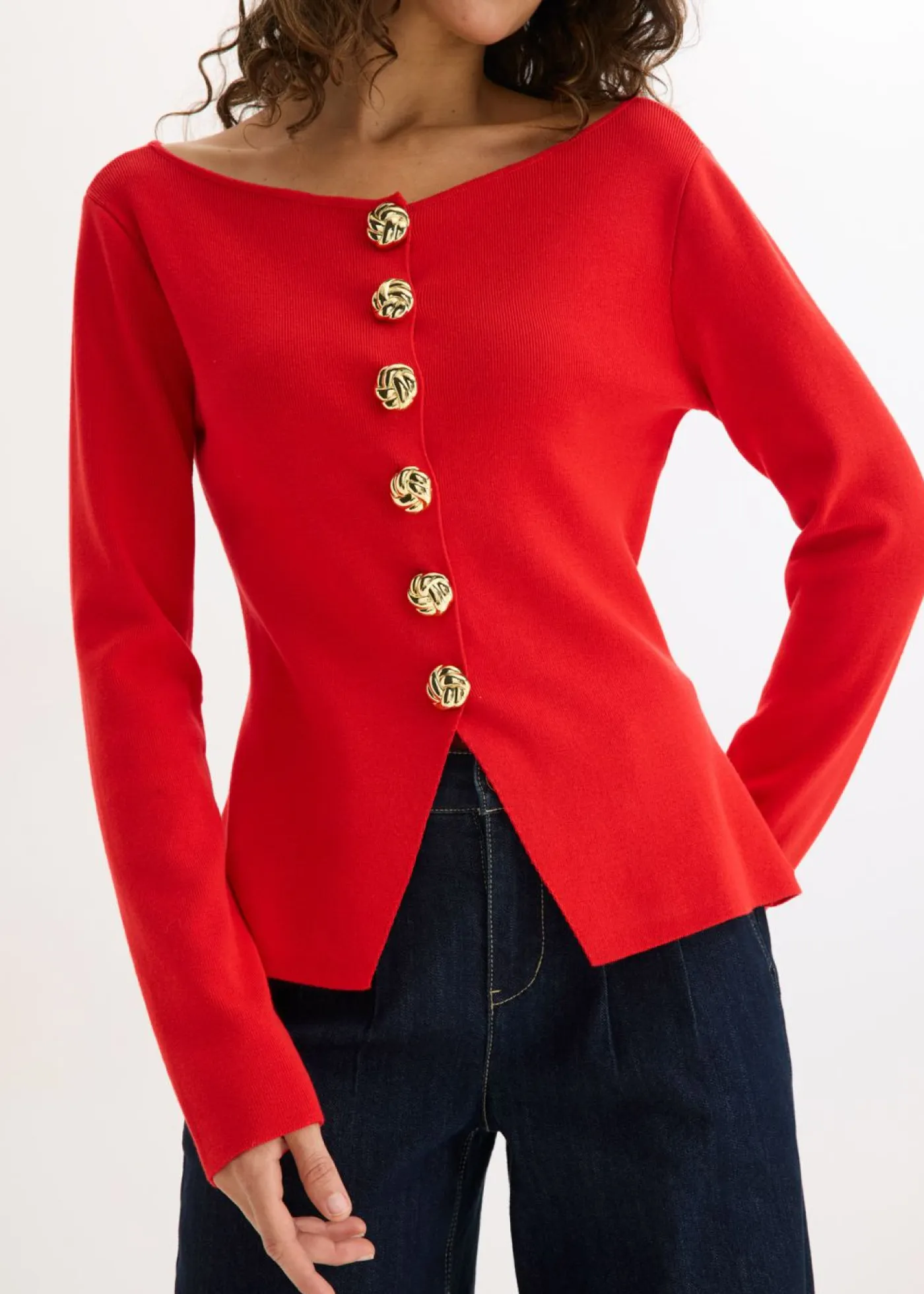 Chaqueta de punto con peplum y botones decorativos Mujer Jerséis|Ropa De Punto