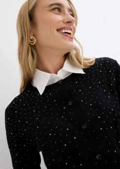 Sale Chaqueta de punto con piedras brillantes Mujer Jerséis|Ropa De Punto