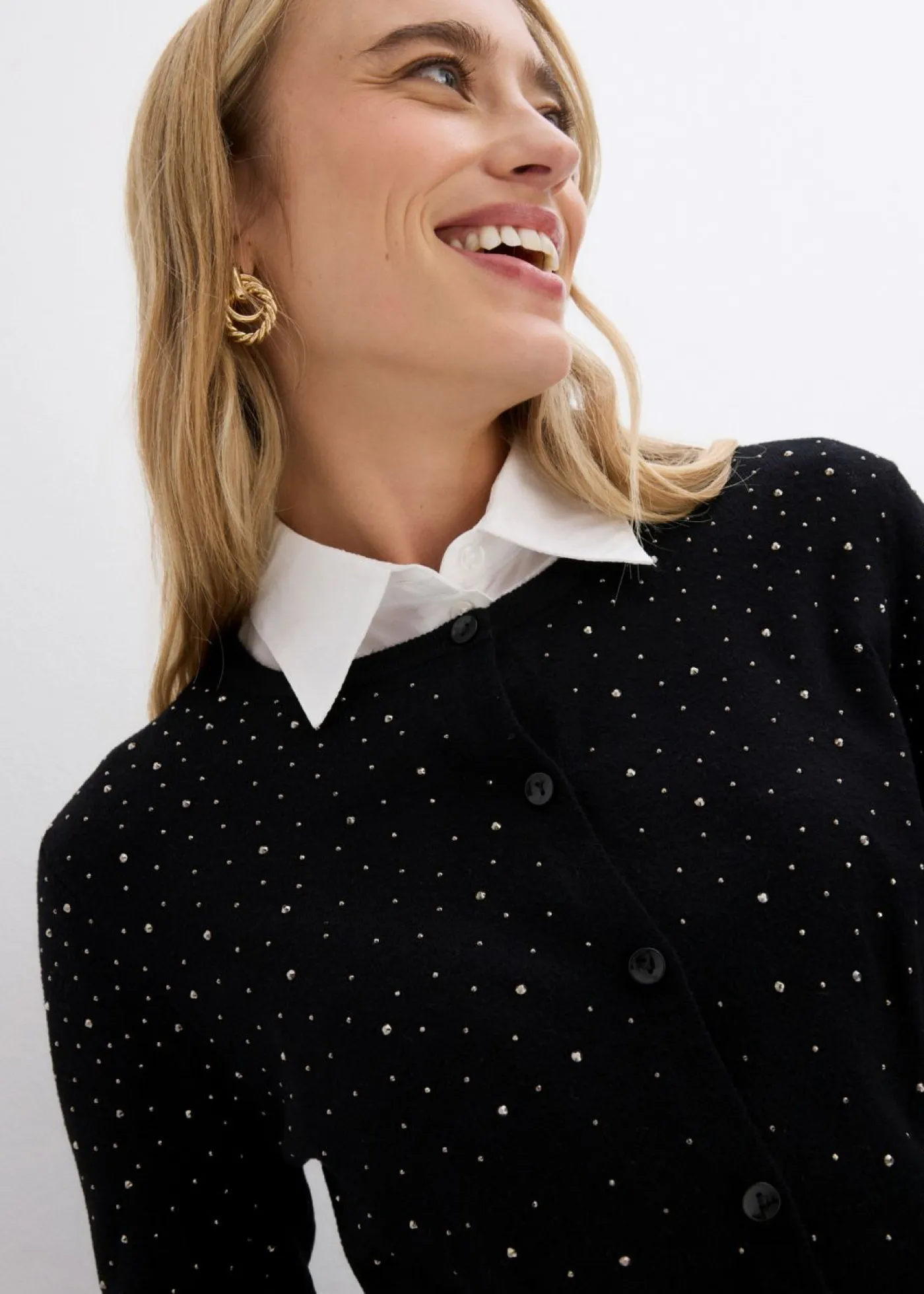Sale Chaqueta de punto con piedras brillantes Mujer Jerséis|Ropa De Punto