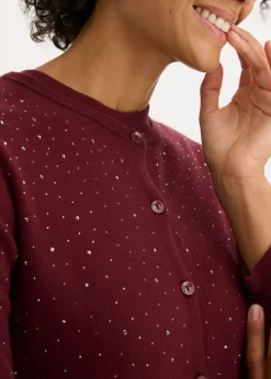 Outlet Chaqueta de punto con piedras brillantes Mujer Jerséis|Ropa De Punto