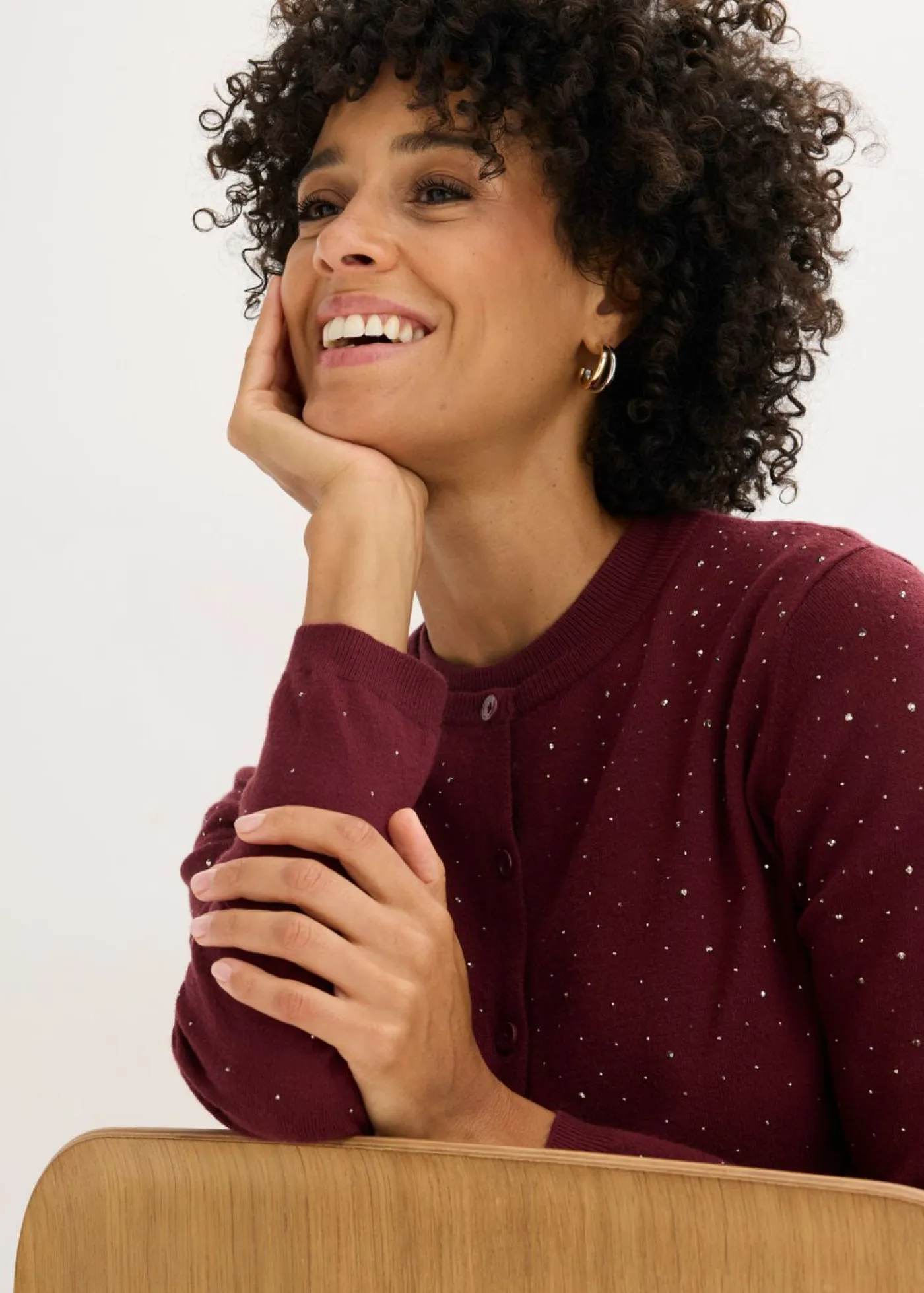 Outlet Chaqueta de punto con piedras brillantes Mujer Jerséis|Ropa De Punto