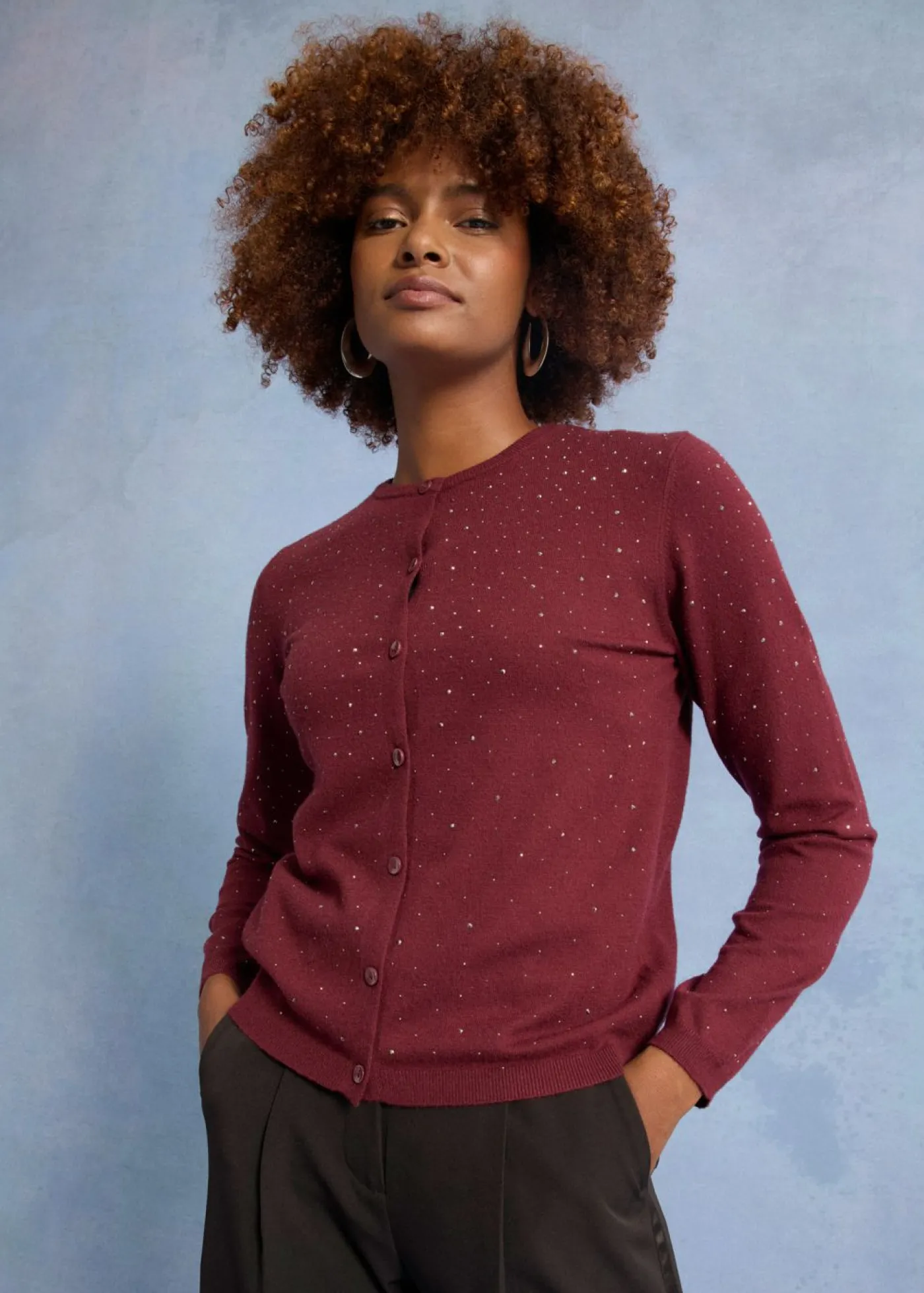 Outlet Chaqueta de punto con piedras brillantes Mujer Jerséis|Ropa De Punto