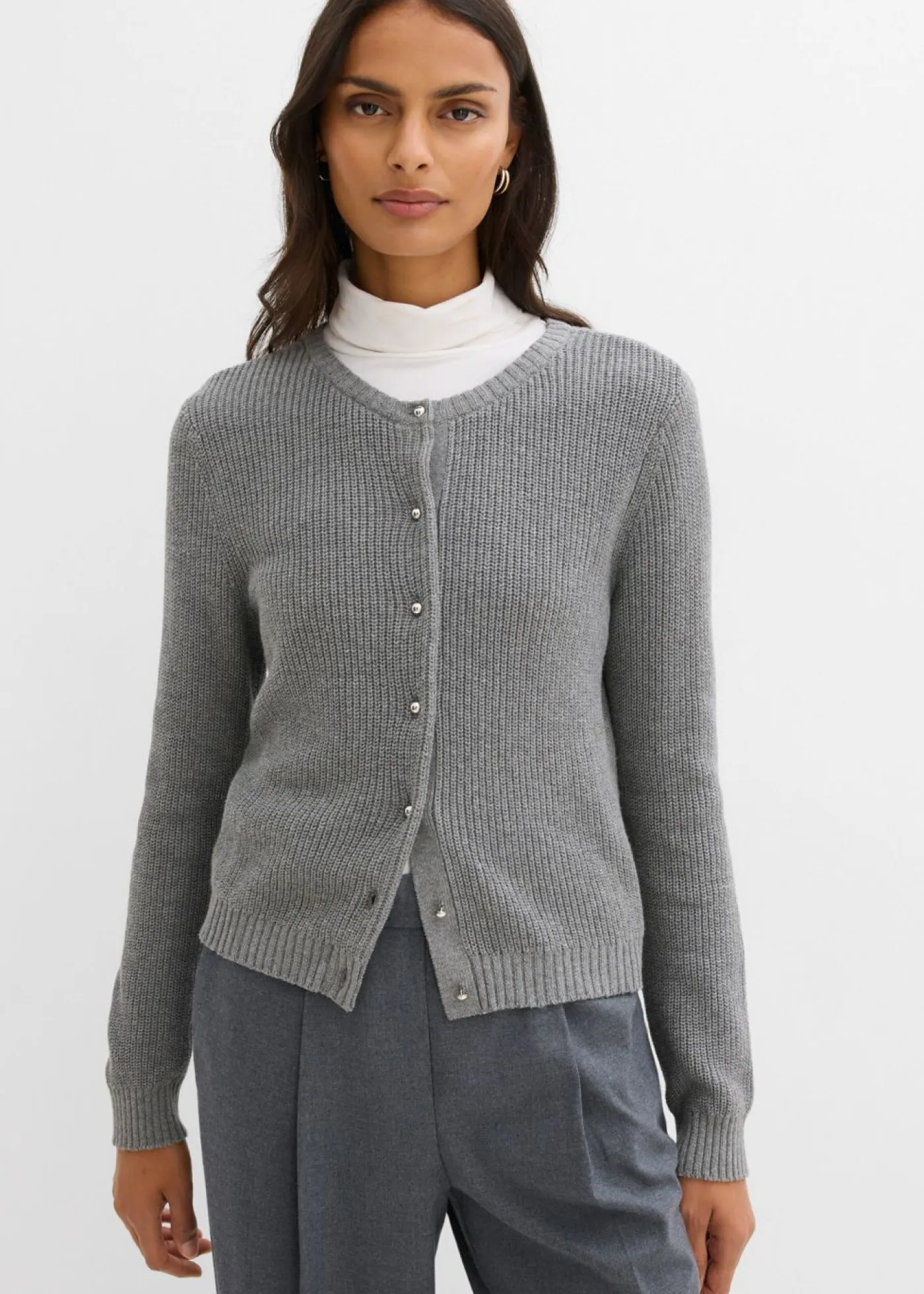 Chaqueta de punto de mezcla de lana con botones decorativos Mujer Esenciales|Jerséis