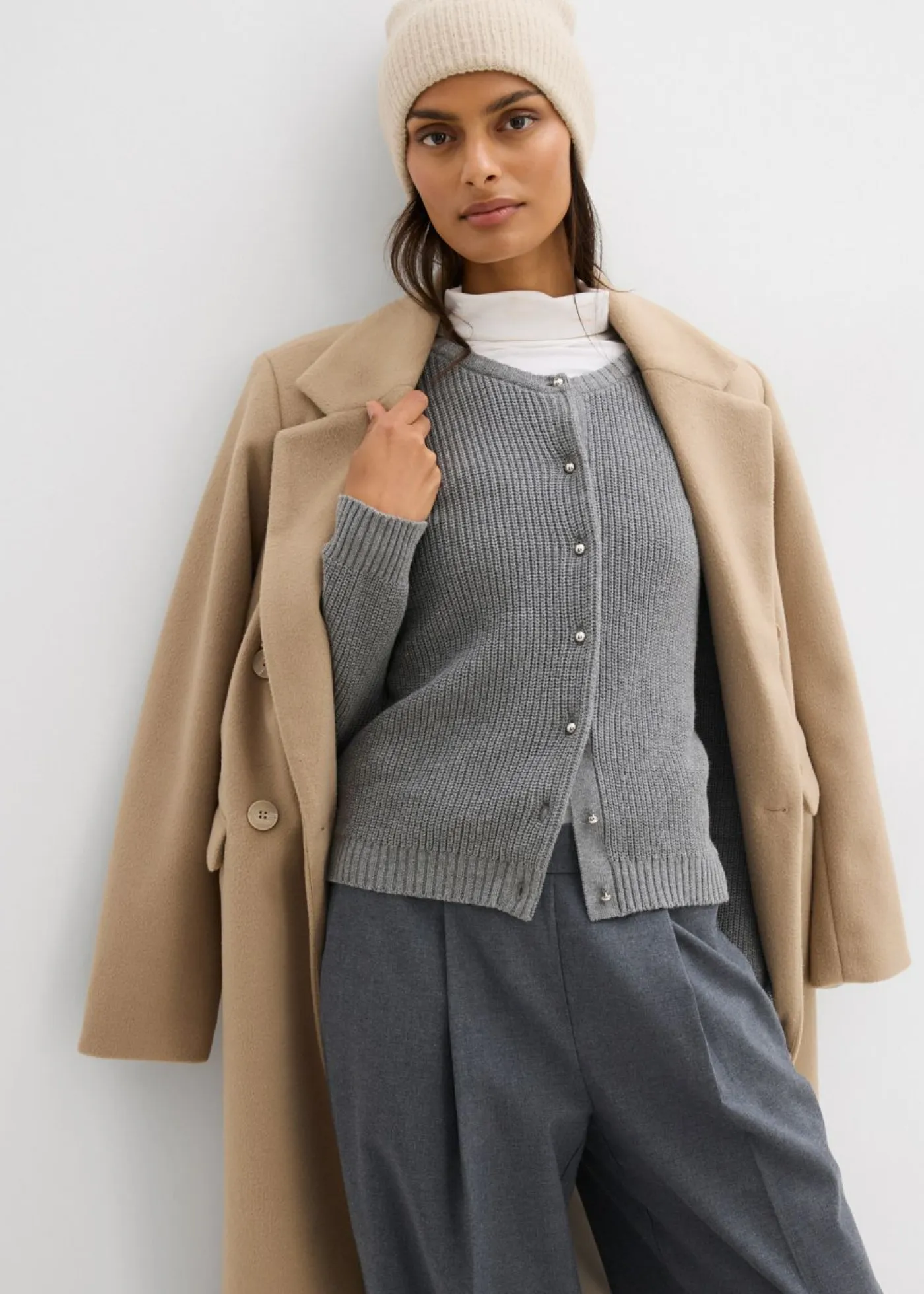 Chaqueta de punto de mezcla de lana con botones decorativos Mujer Esenciales|Jerséis