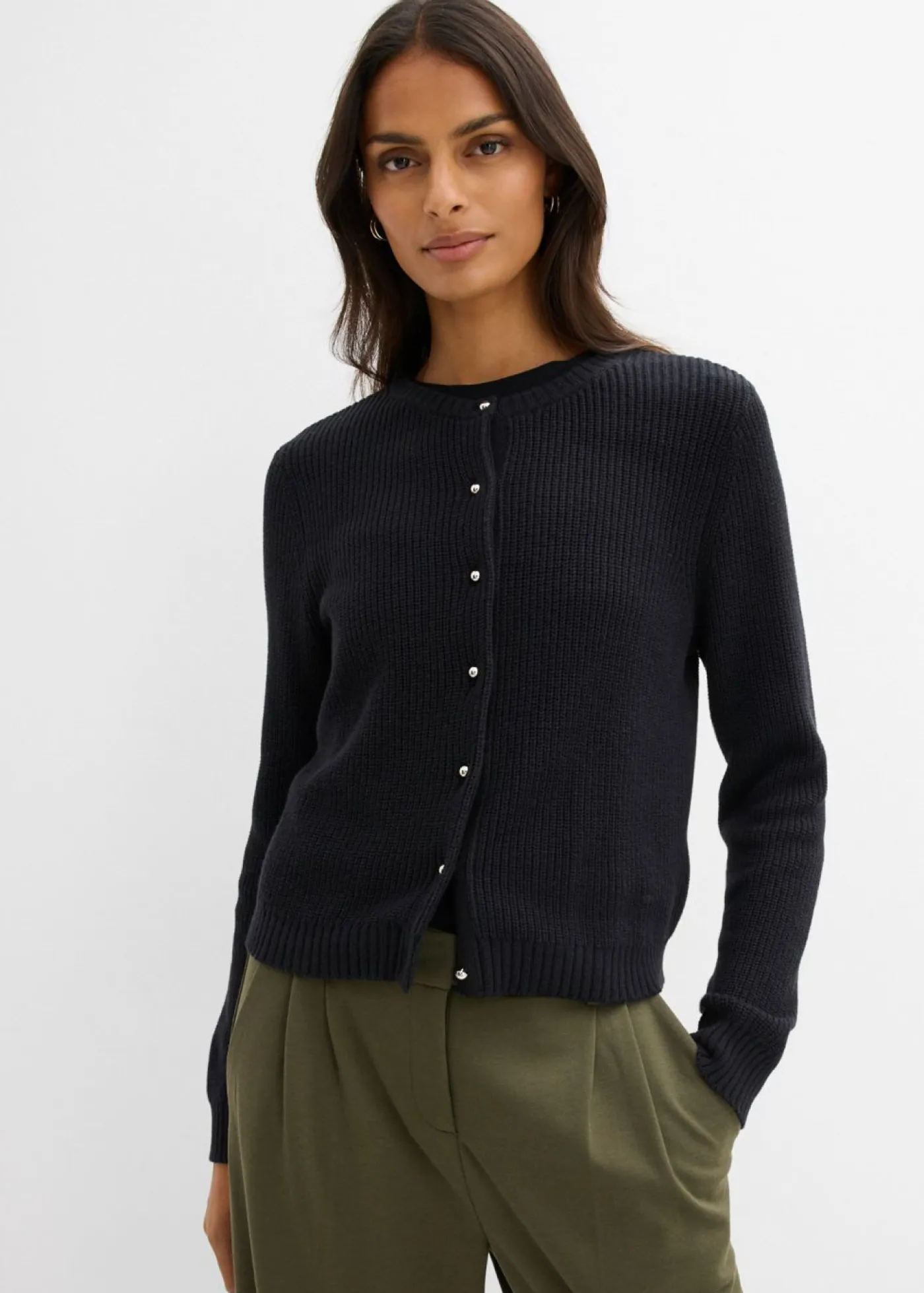 Hot Chaqueta de punto de mezcla de lana con botones decorativos Mujer Esenciales|Jerséis
