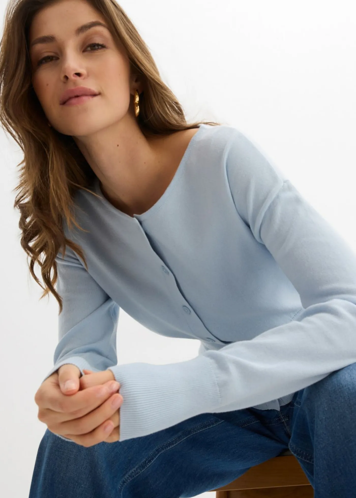 New Chaqueta de punto fino con cuello redondo Mujer Jerséis|Novedades