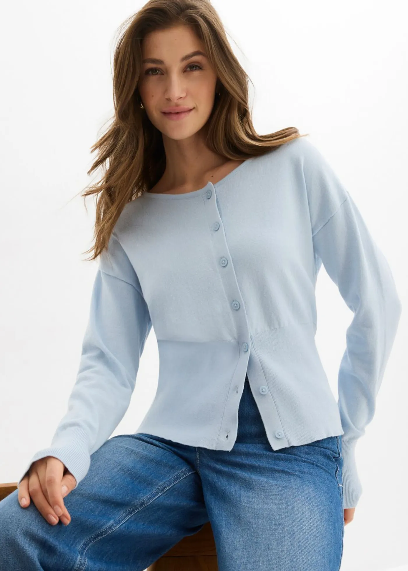 New Chaqueta de punto fino con cuello redondo Mujer Jerséis|Novedades