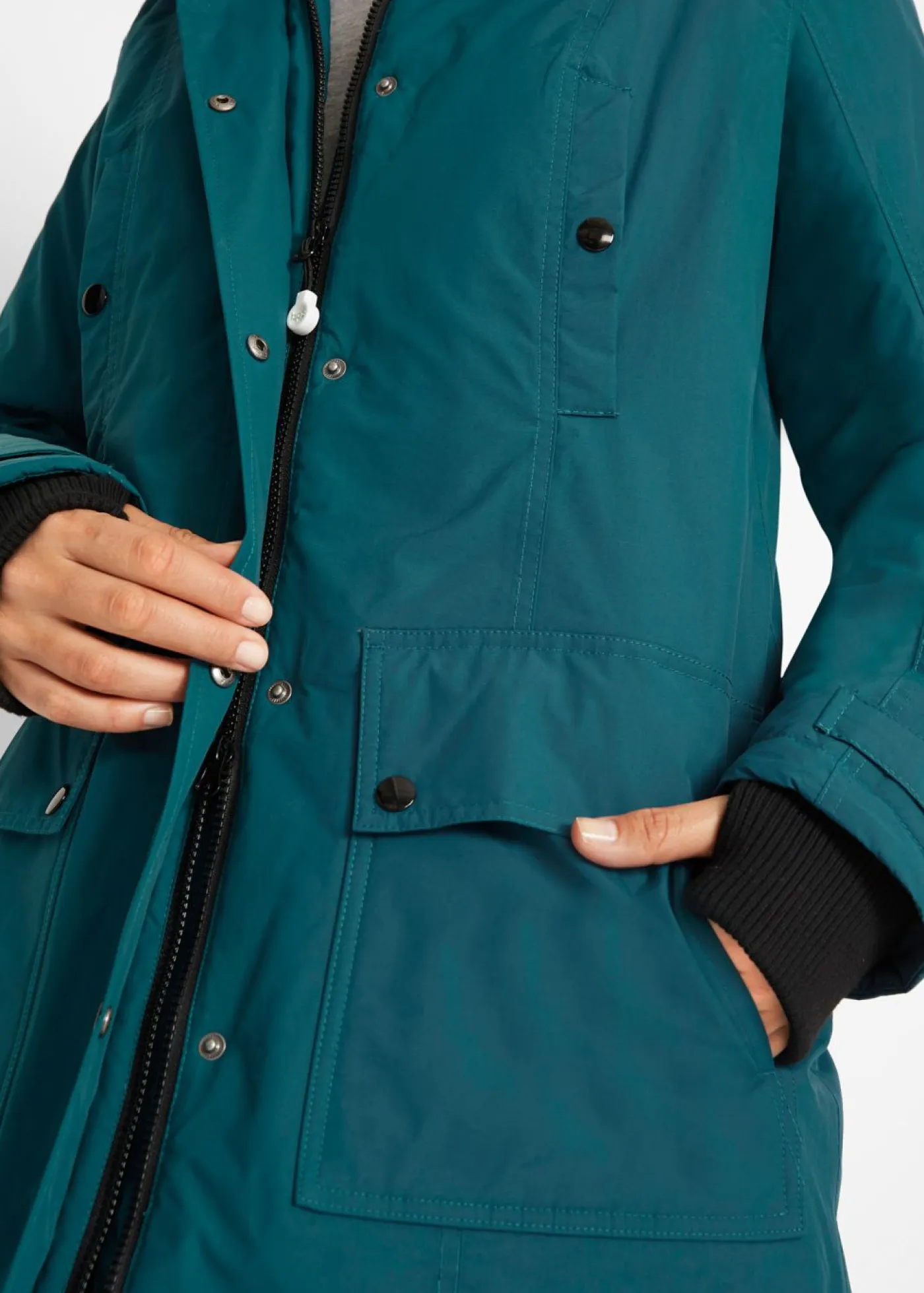 New Chaqueta funcional de trekking con capucha, diseño largo y tejido impermeable Mujer Chaquetas Y Abrigos