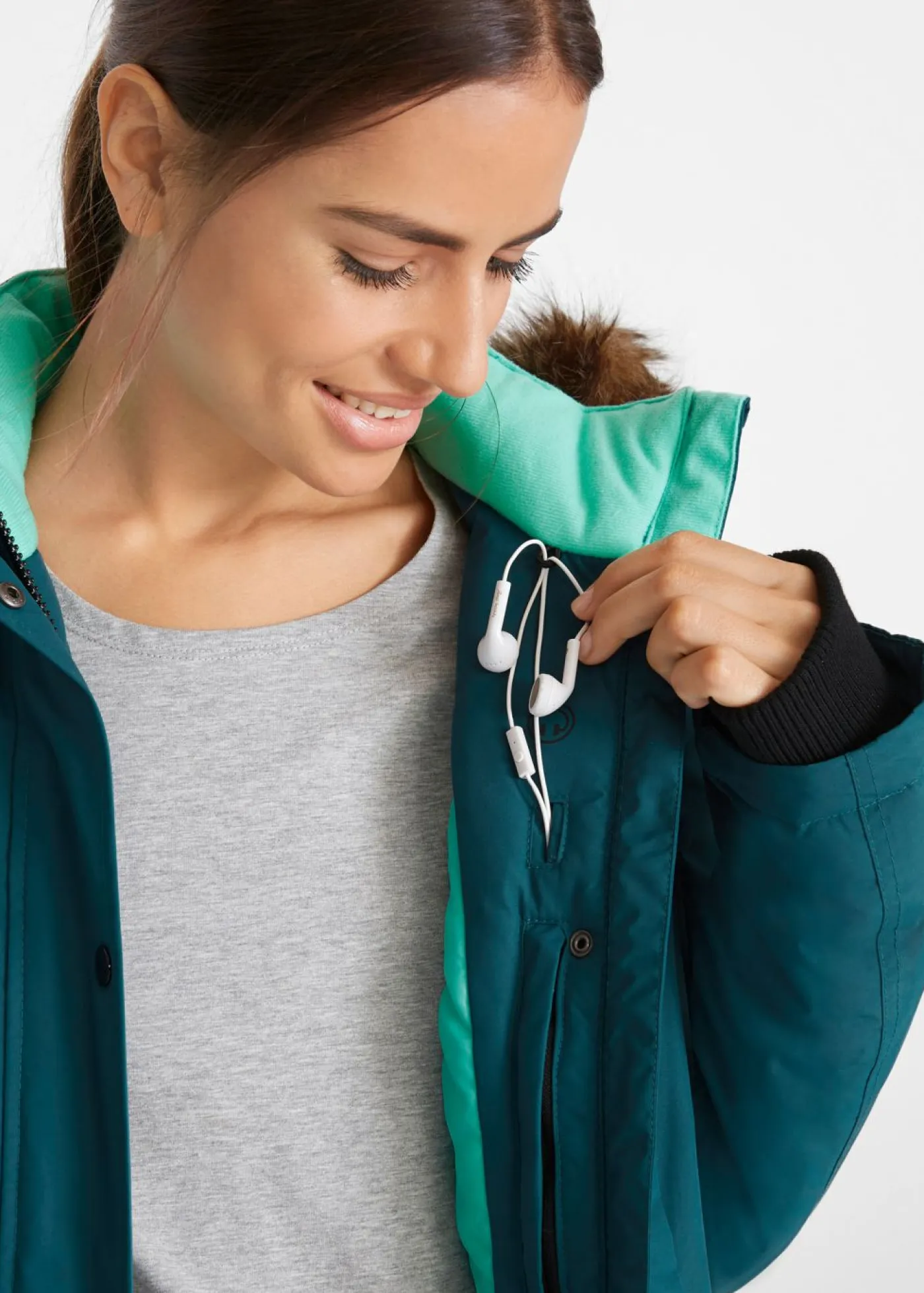 New Chaqueta funcional de trekking con capucha, diseño largo y tejido impermeable Mujer Chaquetas Y Abrigos
