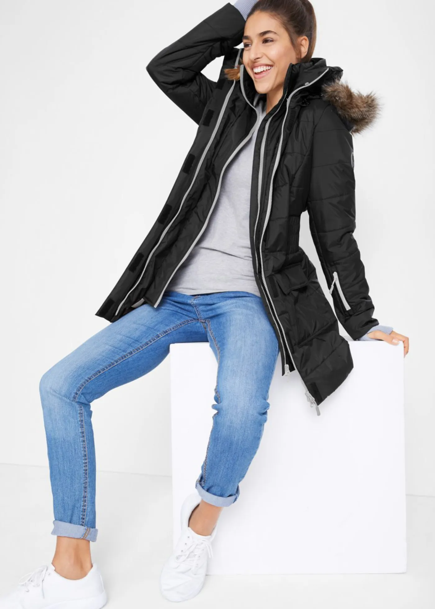 Hot Chaqueta guateada larga funcional con aspecto 2 en 1, impermeable Mujer Chaquetas Y Abrigos
