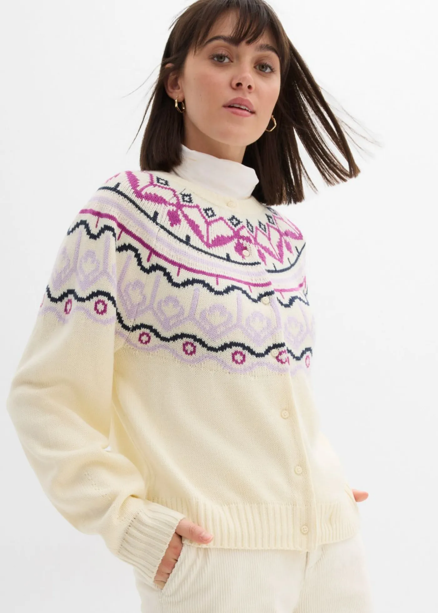 Discount Chaqueta holgada de punto con patrón nórdico Mujer Jerséis