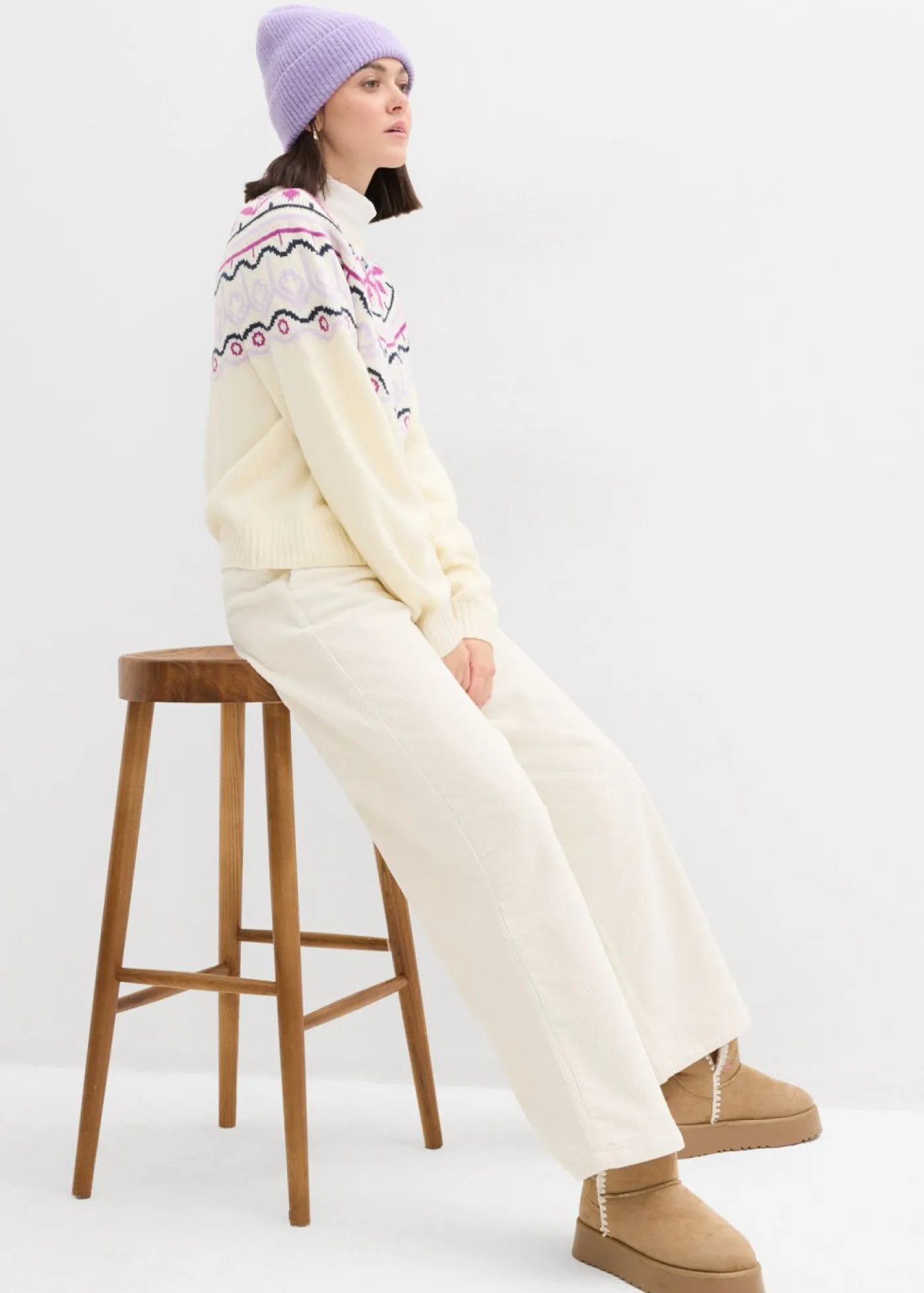 Discount Chaqueta holgada de punto con patrón nórdico Mujer Jerséis