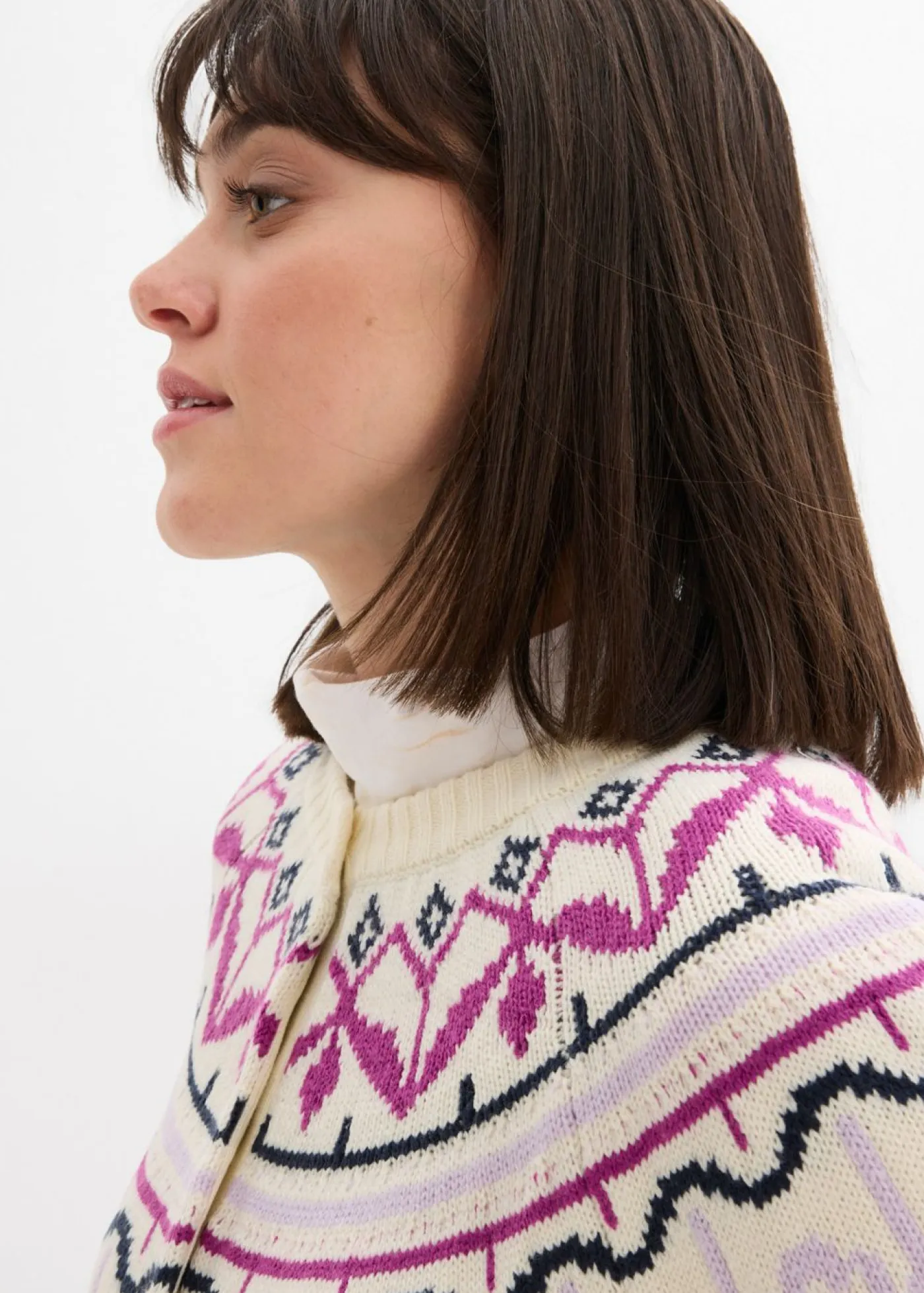 Discount Chaqueta holgada de punto con patrón nórdico Mujer Jerséis