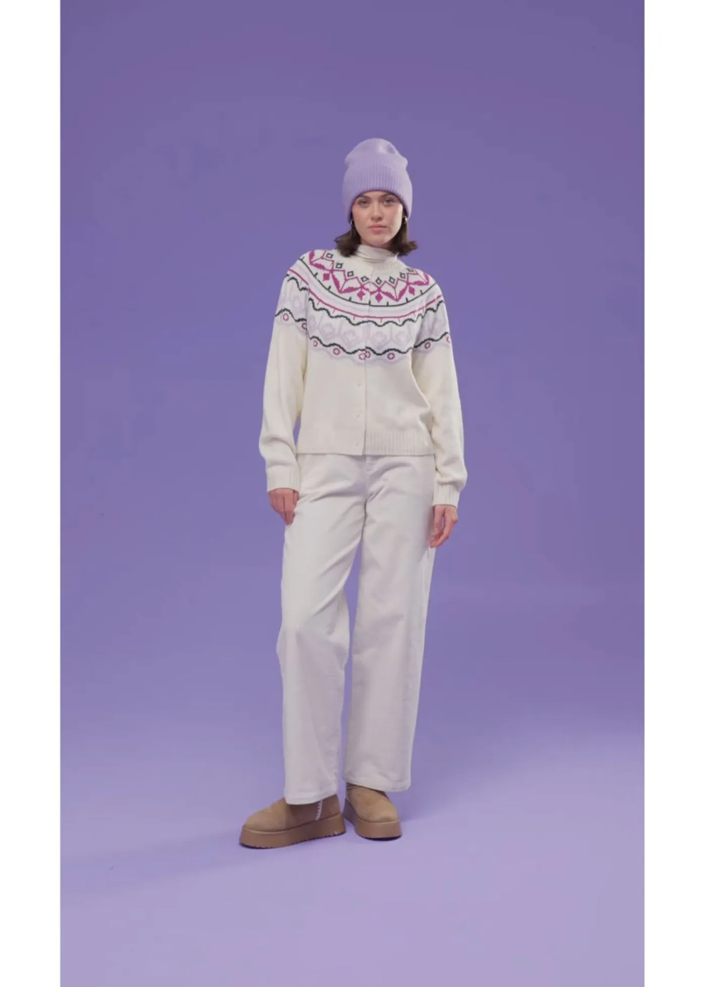 Discount Chaqueta holgada de punto con patrón nórdico Mujer Jerséis