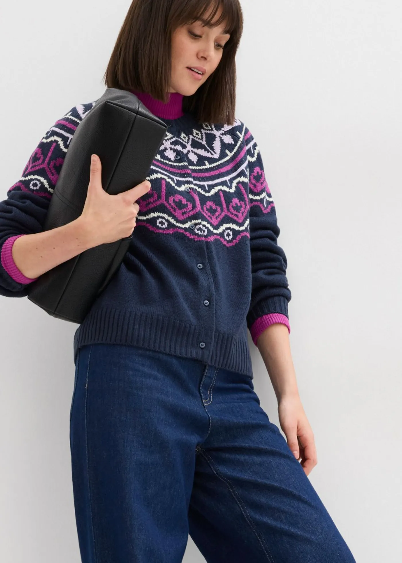 Outlet Chaqueta holgada de punto con patrón nórdico Mujer Jerséis