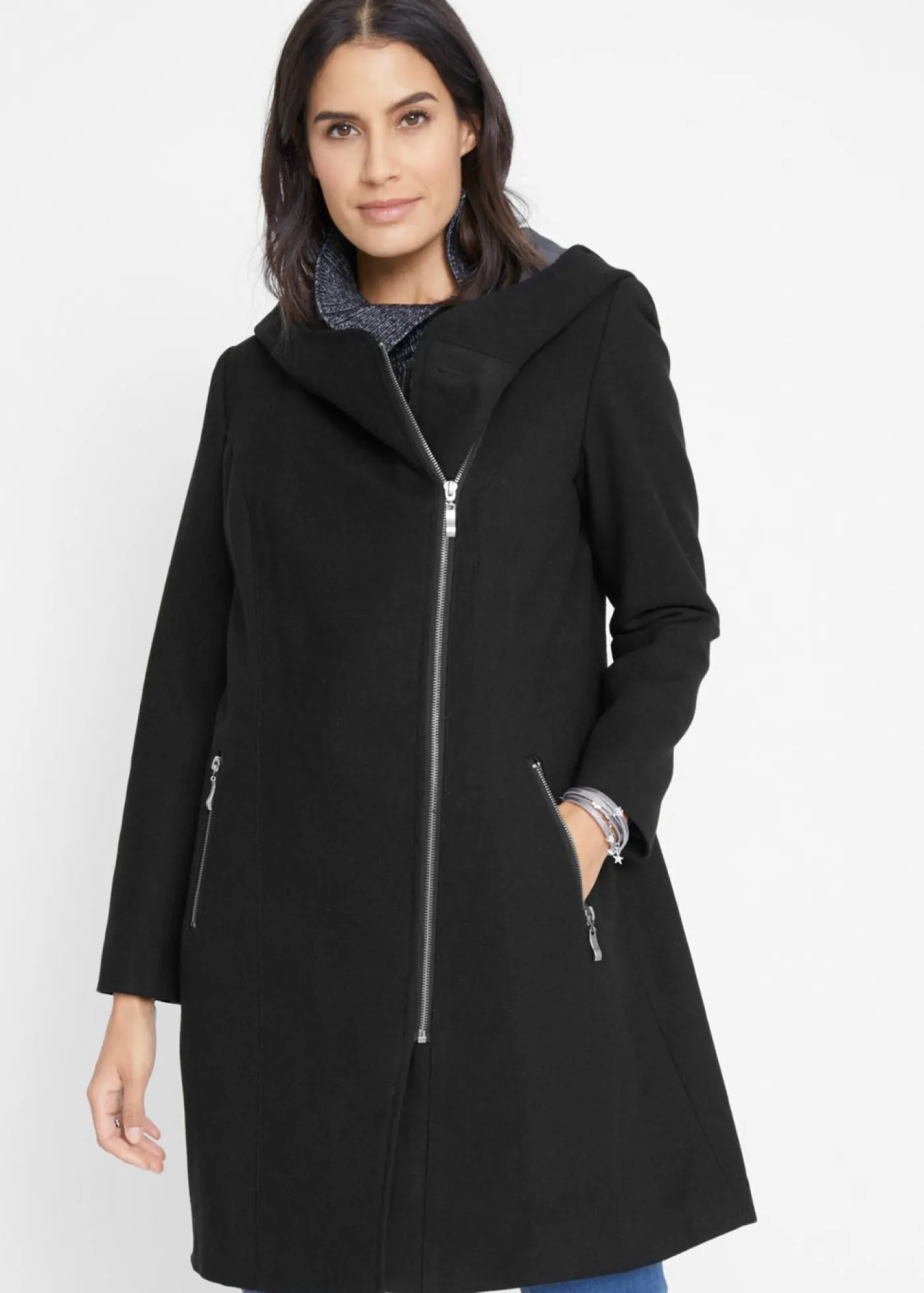 Clearance Chaqueta larga con cremallera asimétrica Mujer Chaquetas Y Abrigos