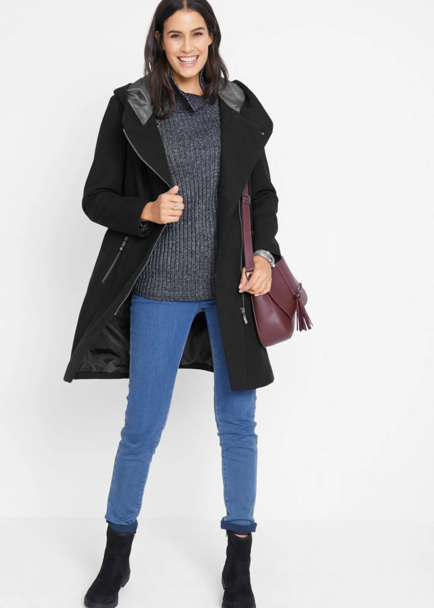 Clearance Chaqueta larga con cremallera asimétrica Mujer Chaquetas Y Abrigos