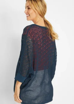 Sale Chaqueta larga de punto con patrón calado Mujer Jerséis|Ropa De Punto